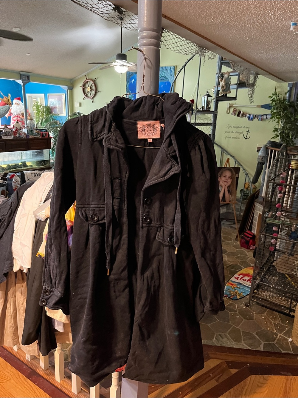 Black Women's Hooded Coat - Casual Long Jacket
